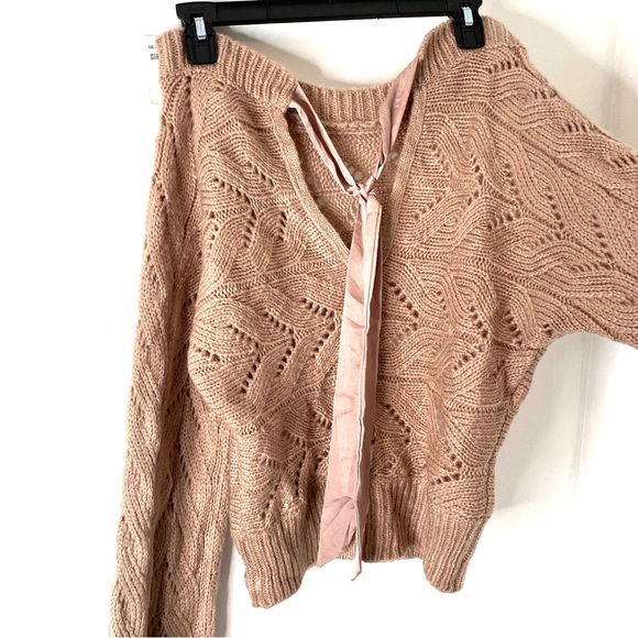 Abercrombie & Fitch Taupe Rose Eyelet Knit Baggy Sleeve Sweater NWT - Picture 9 of 11